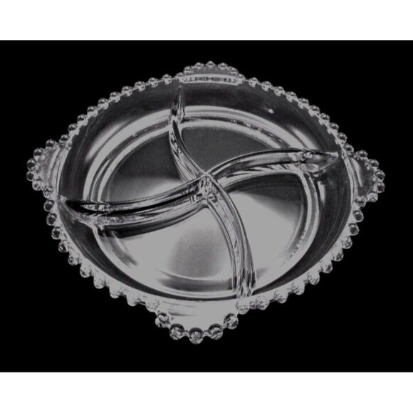 Vintage Imperial Glass Candlewick 4-Part Relish Serving Tray w/ Beaded Rim - Picture 1 of 4